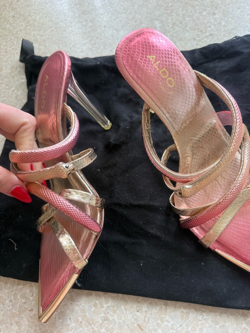 ALDO Pink and Gold Strappy Stiletto Sandals